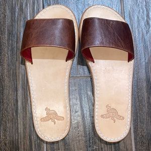 Freebird by Steven Golden brown sandals.